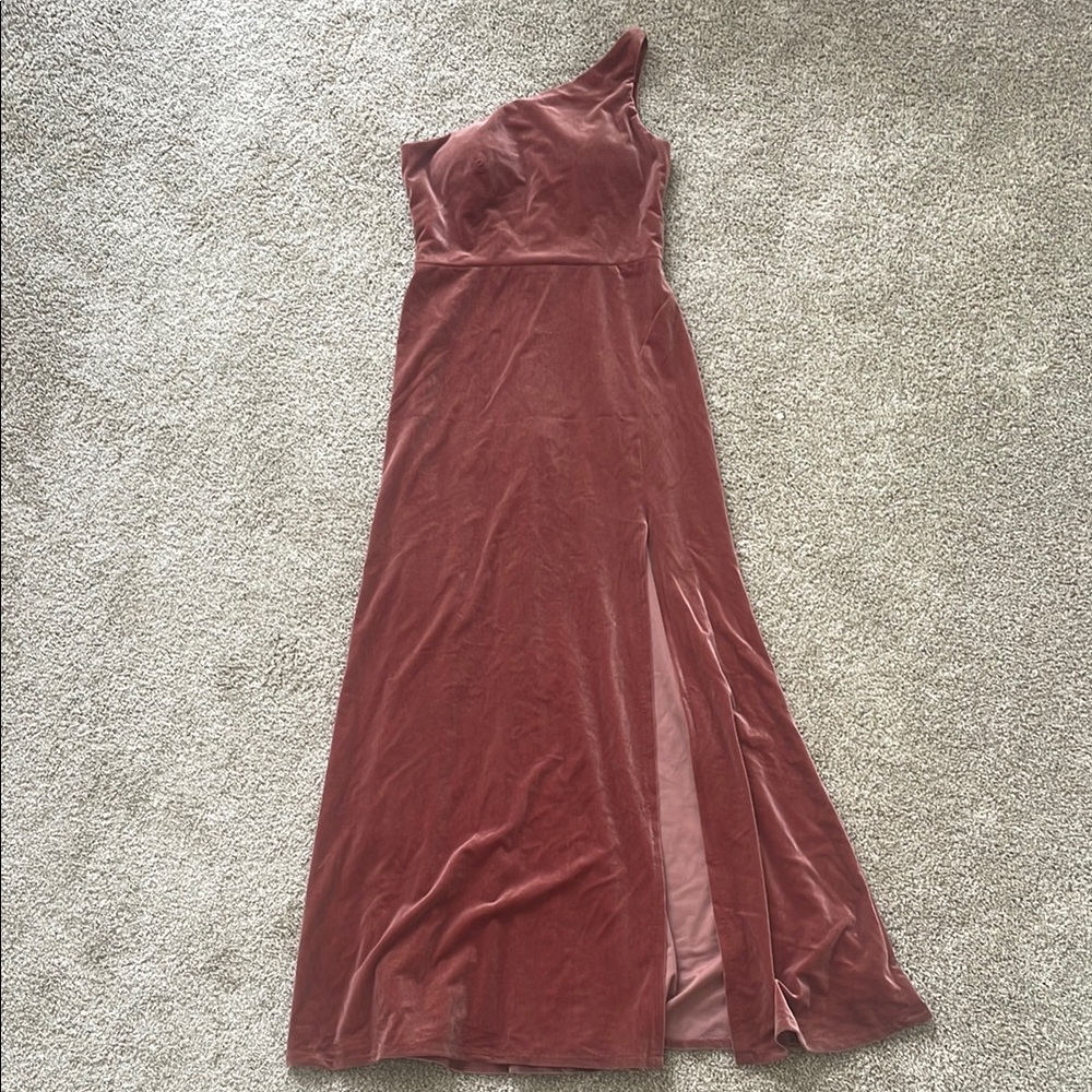 Jenny Yoo One Shoulder Velvet Dress English Rose